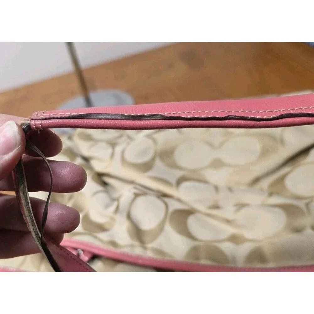Coach F21865 Signature Stripe Diaper Baby Bag Multifunction Tote Pink Read